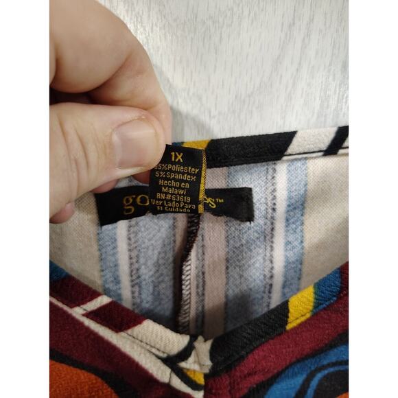 Goddess Shirt Multicolor Striped V Neck Tasseled Plus Long Sleeve Women's 1X - Picture 6 of 8